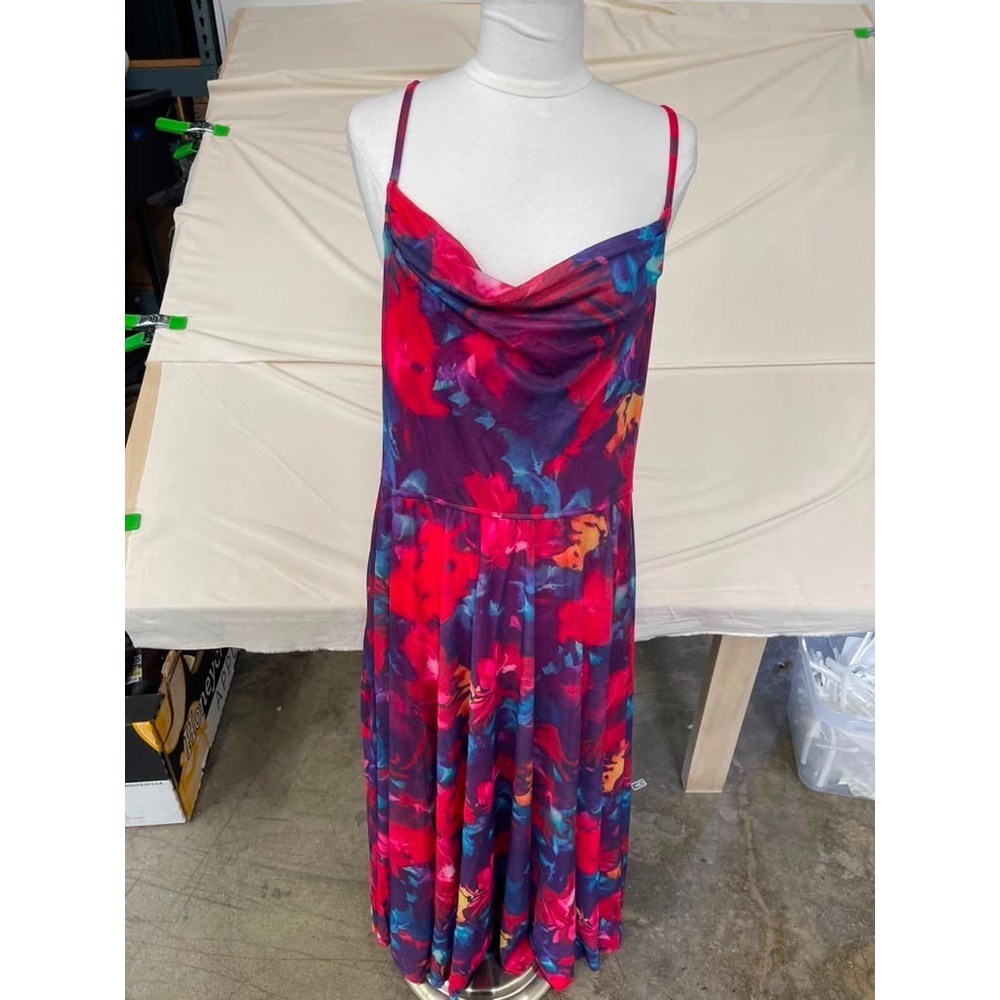 BTFBM Women Floral Cowl Neck Maxi Dress XL Pink Purple Watercolor Long Summer